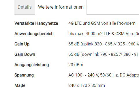 Stärke vom Repeater dbm